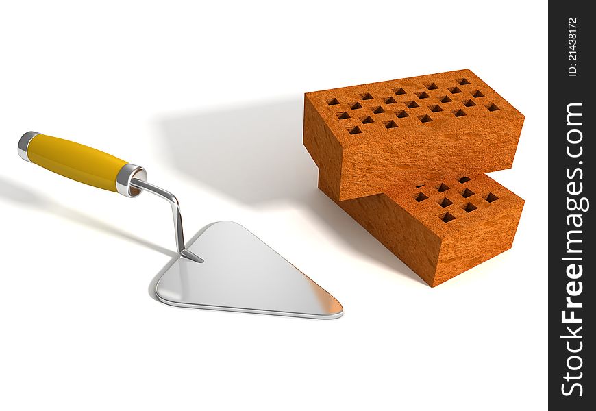 Two perforated bricks and stainless steel trowel