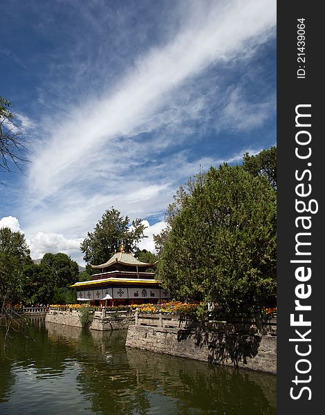 Ancient pavilion in The Norbulingka,Tibet, China. The Norbulingka is Dalai Lama's summer palace. Ancient pavilion in The Norbulingka,Tibet, China. The Norbulingka is Dalai Lama's summer palace.