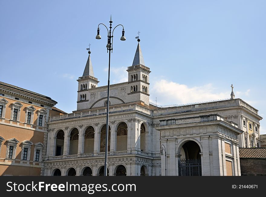 Tower church architecture at Victor Emanuel monument in historical center of Rome. Tower church architecture at Victor Emanuel monument in historical center of Rome