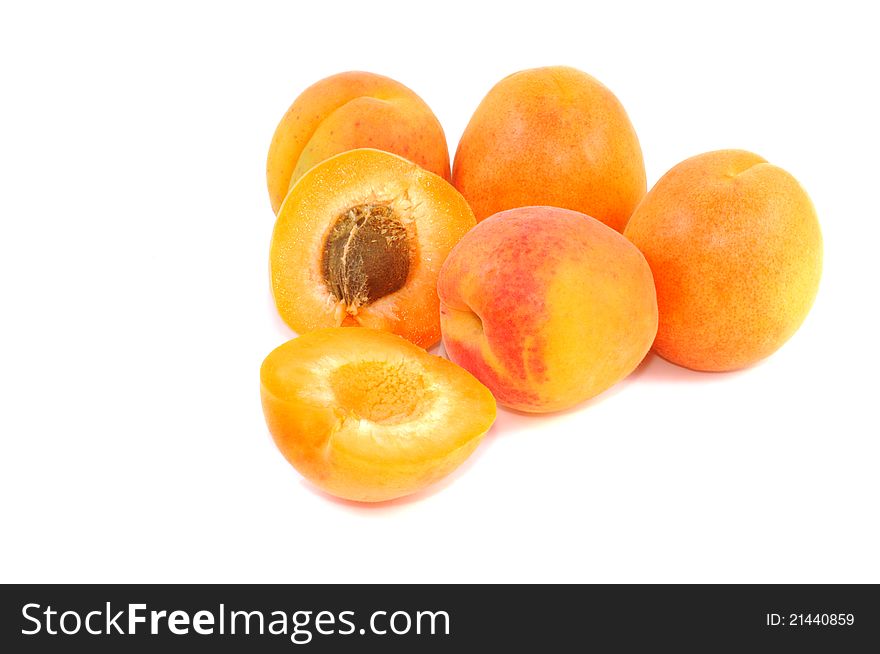 Fresh apricot fruits on a  white background. Fresh apricot fruits on a  white background