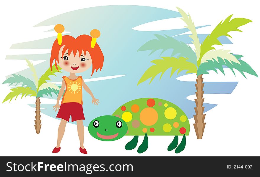 Little girl with turtle