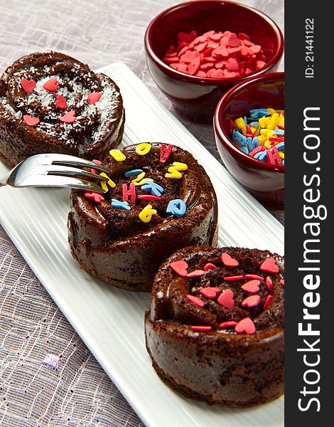 A delicious decorated chocolate muffins