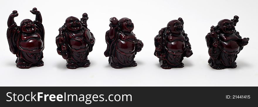 Five Chinese Buddha on white background