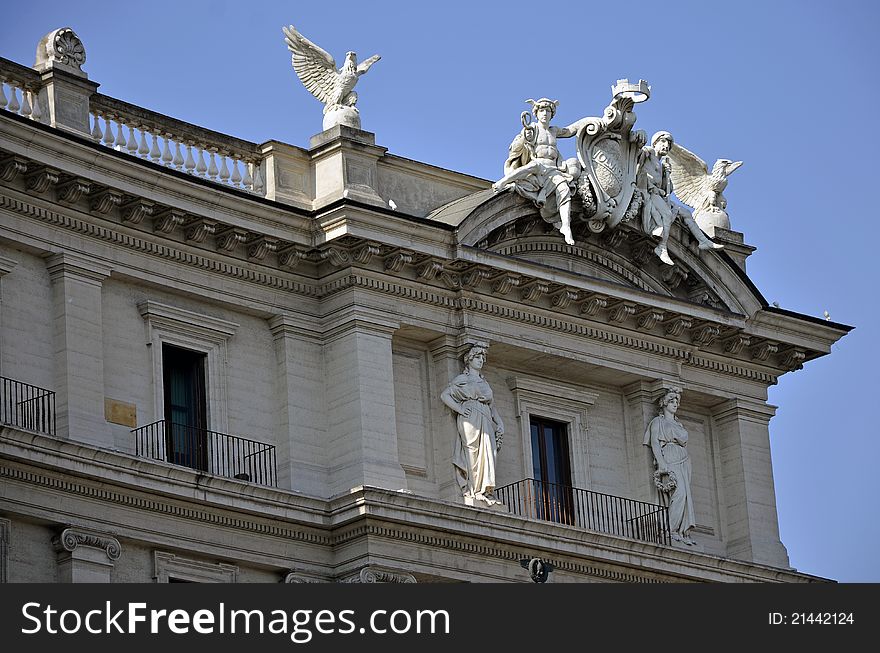 Statuary group on building in historical touristic center of Rome. Statuary group on building in historical touristic center of Rome