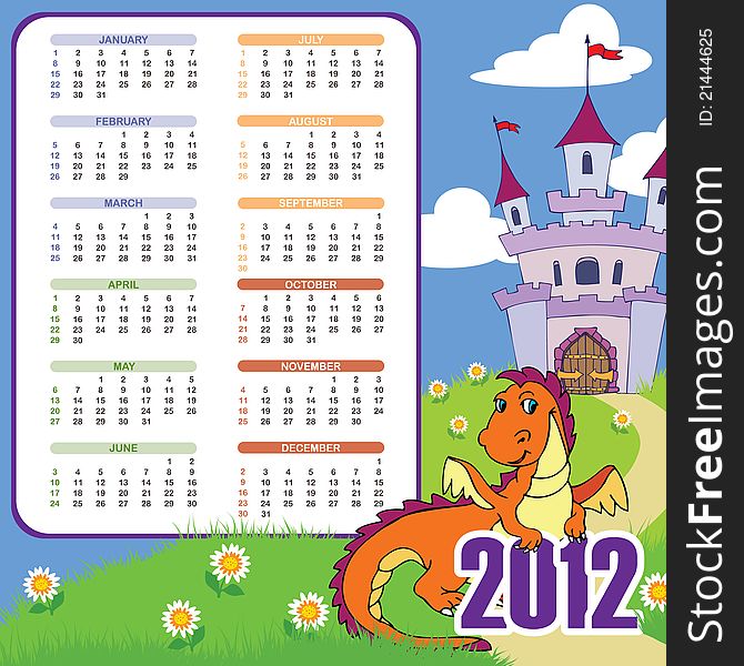 Calendar With Cute Dragon
