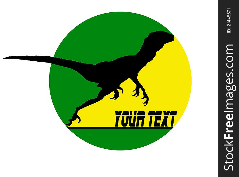 Silhouette of a running dinosaur in the background of yellow-green circle. Silhouette of a running dinosaur in the background of yellow-green circle
