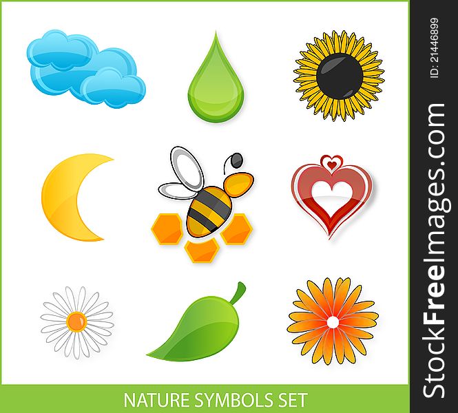 Nature Eco Symbols Set Green Color