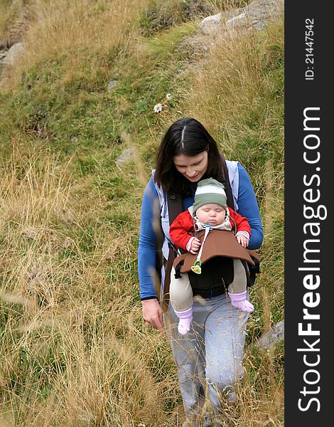 Trekking mother with baby