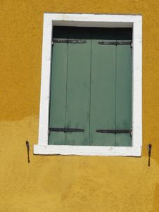 Green Shuttered Window In Yellow Wall Royalty Free Stock Photos Green Shuttered Window In Yellow Wall Royalty Free Stock Photos