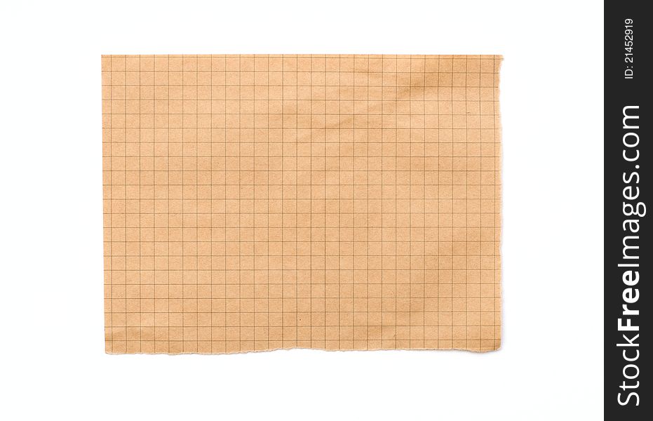 Empty sheet from a notepad in a cell on a white insulated background