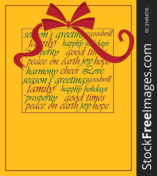 A Christmas card like design, with a red ribbon over a gift. A Christmas card like design, with a red ribbon over a gift.