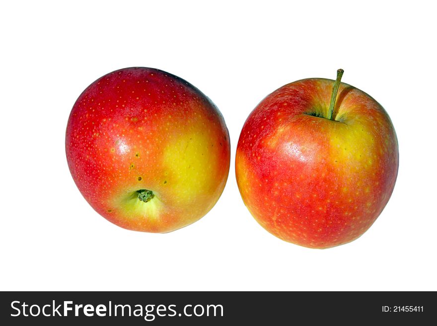 Two apples in red and greenish color. Two apples in red and greenish color