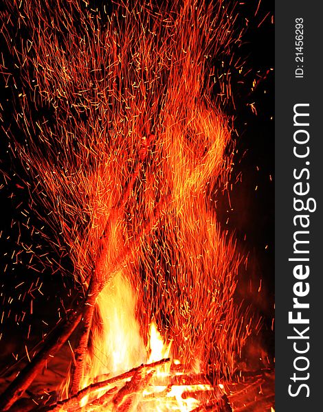 Sparkling campfire with black background