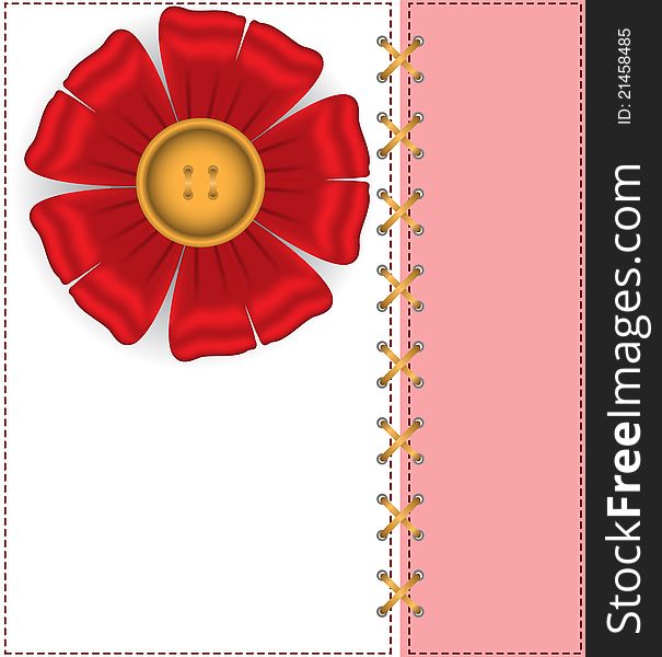 Red textile flower on the white-pink background. Red textile flower on the white-pink background