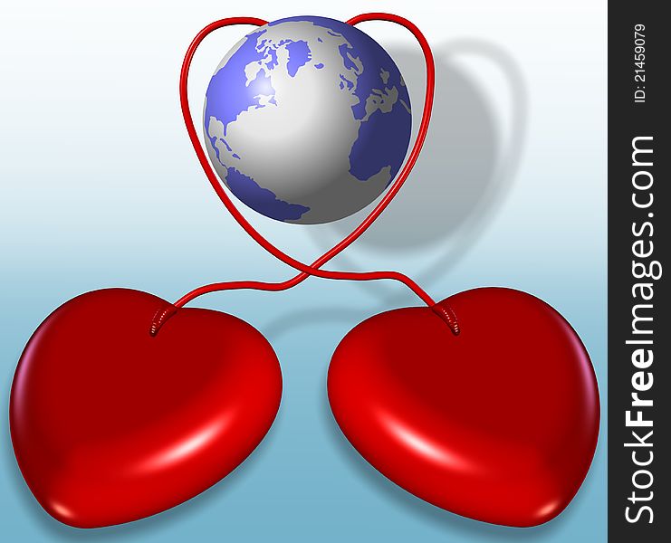 Two heart shaped computer mice connected with a cable. Two heart shaped computer mice connected with a cable