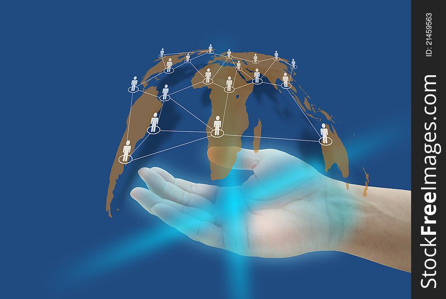 Hand hold social network connection technology concept. Hand hold social network connection technology concept