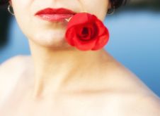 Red Lips And Red Rose Stock Images
