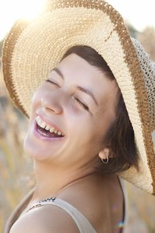 Portrait Of Beautiful Brunette Woman In Summer Stock Photography