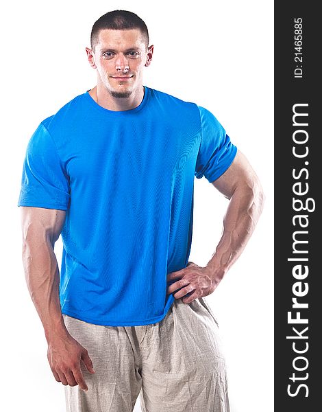 Strong athletic man isolated over white background