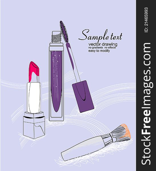 Vector Illustration Of The Lipstick, Mascara And C