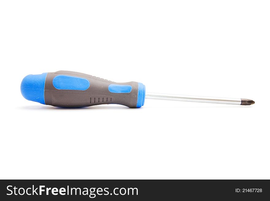 Blue gray screwdriver on white background