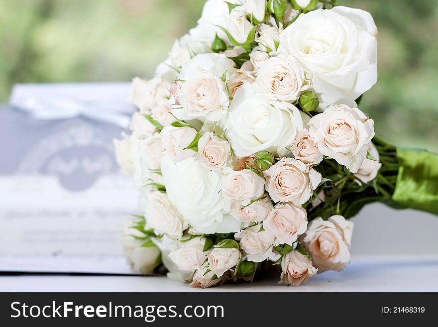 Wedding bouquet of pink and white roses