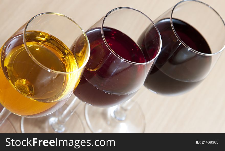 Three Colors of Wine - white, red, rose
