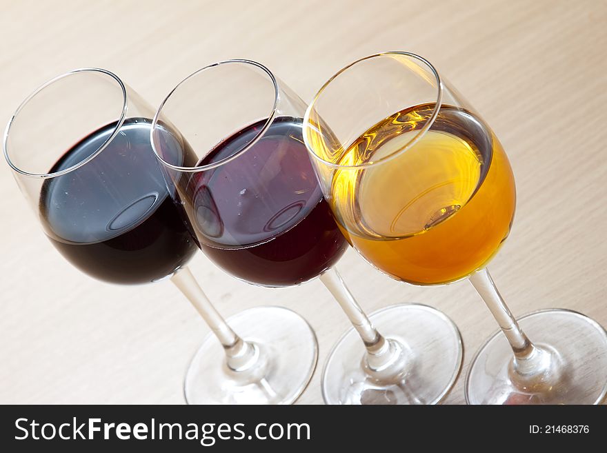 Three Colors of Wine - white, red, rose