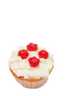 Vanilla Cupcake With Basketweave Icing And Roses Royalty Free Stock Images Vanilla Cupcake With Basketweave Icing And Roses Royalty Free Stock Images