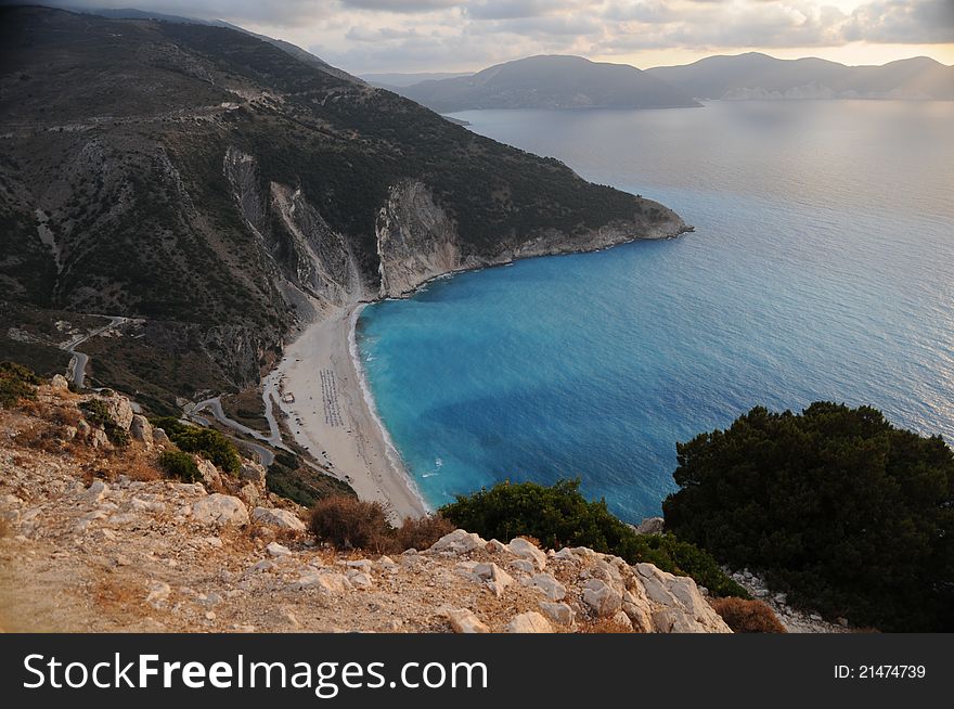 Turquoise waters of Myrtos Bay, Kefalonia Island, Greece