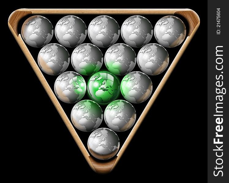 Illustration with triangle and pool balls shaped globe, the concept of business or ecology. Illustration with triangle and pool balls shaped globe, the concept of business or ecology