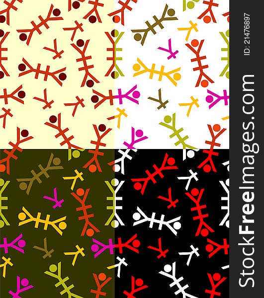 Seamless hieroglyph pattern in four color variants. Seamless hieroglyph pattern in four color variants.