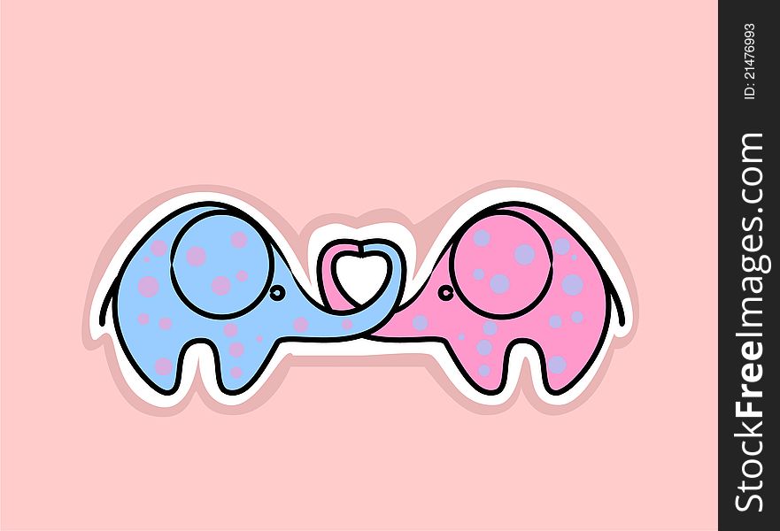 Cute love elephants vector