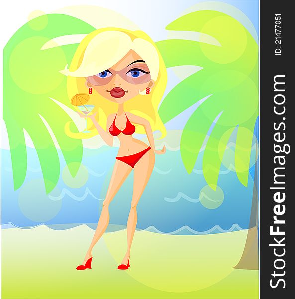 girl on the beach vector ,illustration picture. girl on the beach vector ,illustration picture