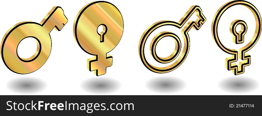 Male And Female Symbols,  Vector Illustrations.