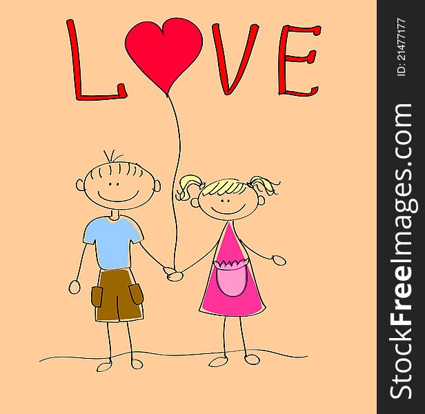 Boy And Girl Holding Heart Vector