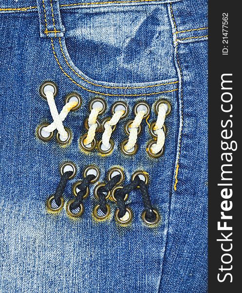 Jeans pocket with line knitting