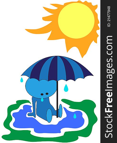 Lonely man in the rain. All elements are layered separately in vector file