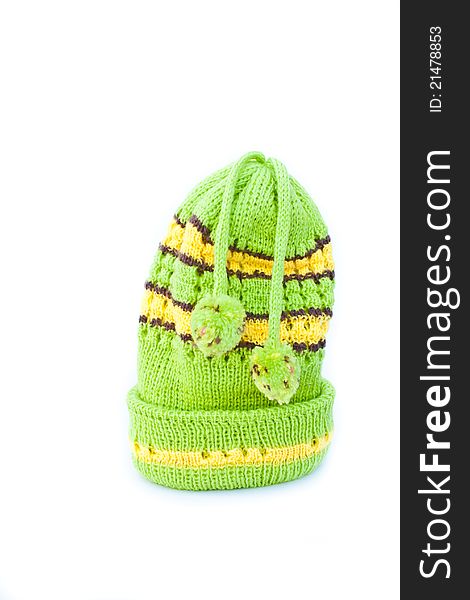 Green and yellow color hat on white background. Green and yellow color hat on white background