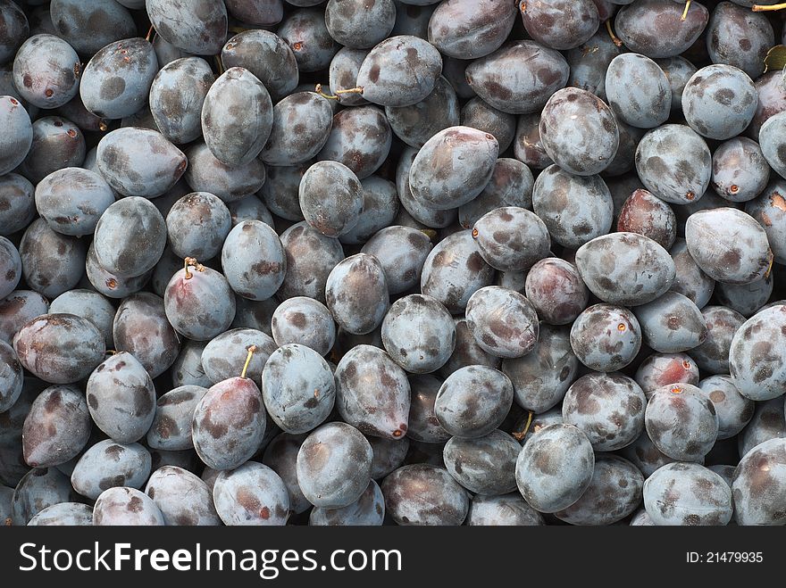 Bunch of ripe blue plums