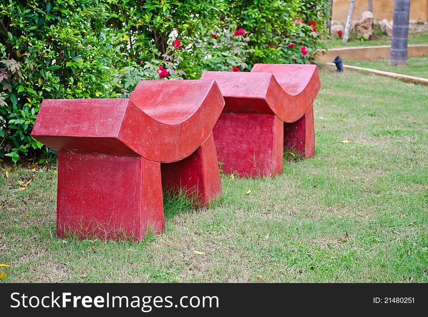 Couple of red modern style seat in garden