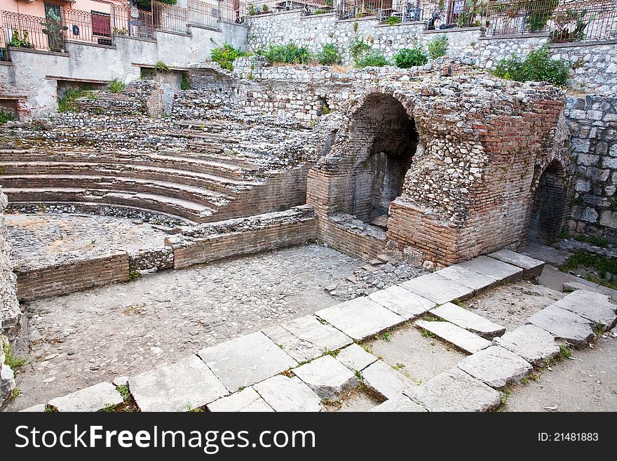 Antique roman amphitheater Odeon, Taormina, Sicily