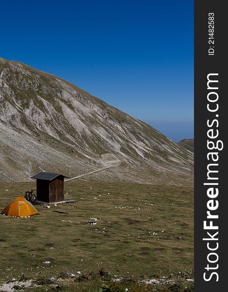 Small tent on the Gran Sasso of Italy. Small tent on the Gran Sasso of Italy