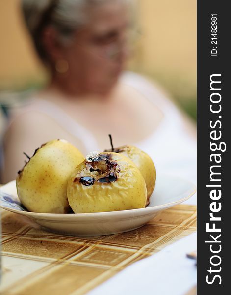 Baked apples on a plate ready to be served