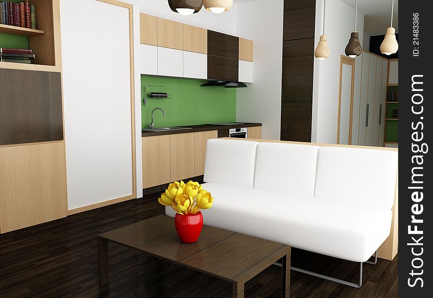 A 3d render of a modern interior. A 3d render of a modern interior.