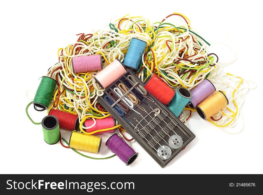 Cotton thread bobbins, on a white background. Cotton thread bobbins, on a white background