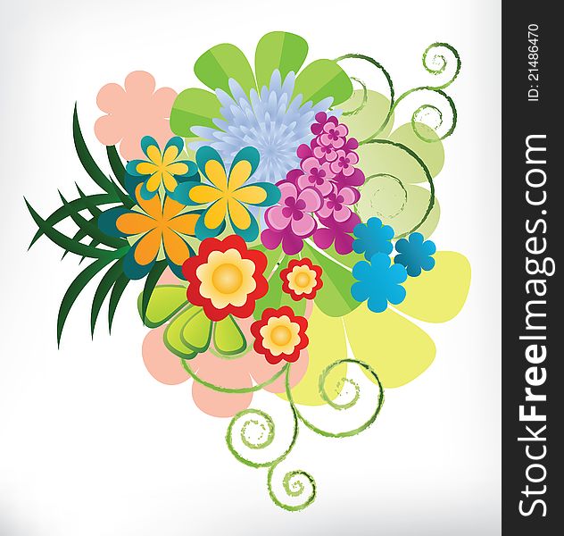 Illustrated Colorful Floral Arrangement on light Background