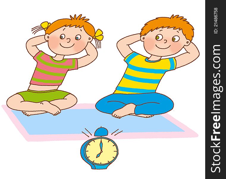 Little boy and girl represent the clock. Little boy and girl represent the clock
