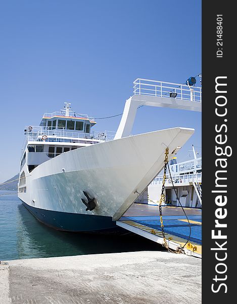 Ferryboat from the front side in Greek