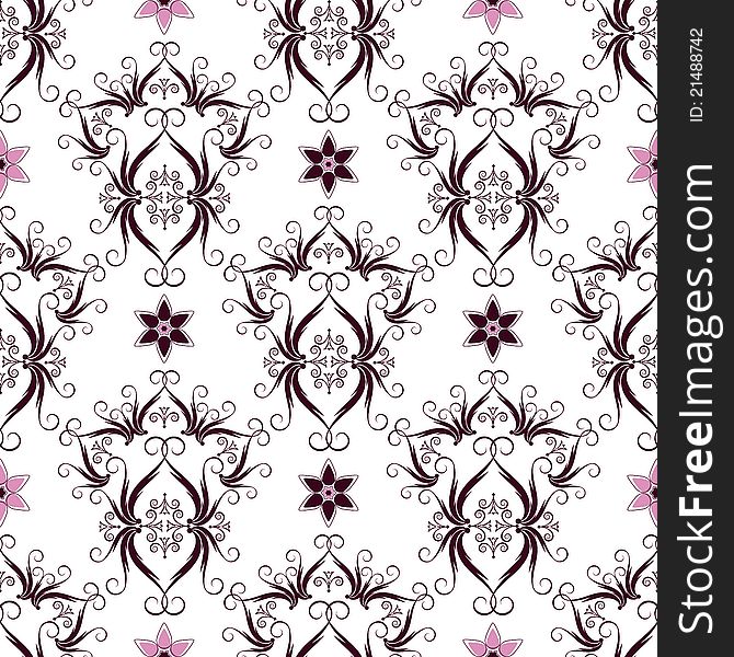 White seamless wallpaper with purple vintage pattern